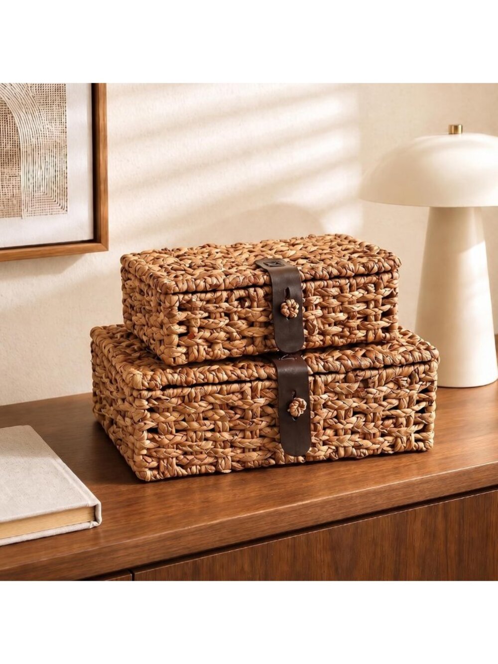 Stylish Woven Storage Bins with Lids for Home Decor & Living Room Organization